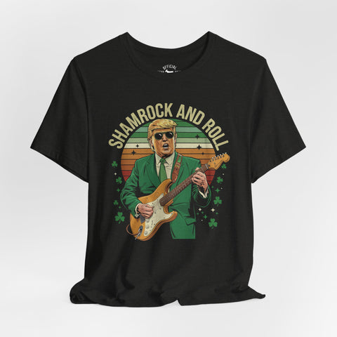 Image of Shamrock & Roll - Trump St Patrick's Day Tshirt - Black - MAGA - Irish - St Paddy's Day