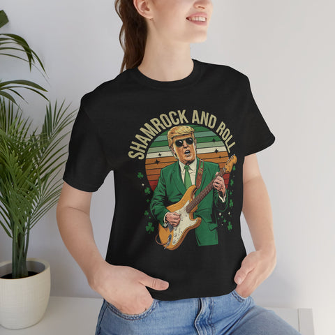 Image of Shamrock & Roll - Trump St Patrick's Day Tshirt - Black - MAGA - Irish - St Paddy's Day