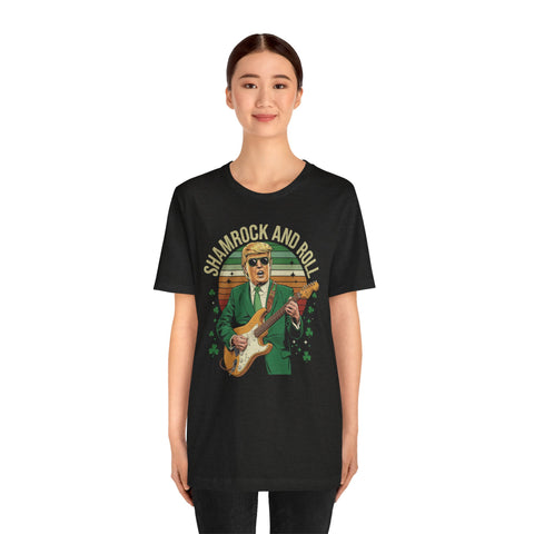 Image of Shamrock & Roll - Trump St Patrick's Day Tshirt - Black - MAGA - Irish - St Paddy's Day