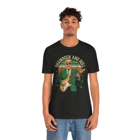 Image of Shamrock & Roll - Trump St Patrick's Day Tshirt - Black - MAGA - Irish - St Paddy's Day