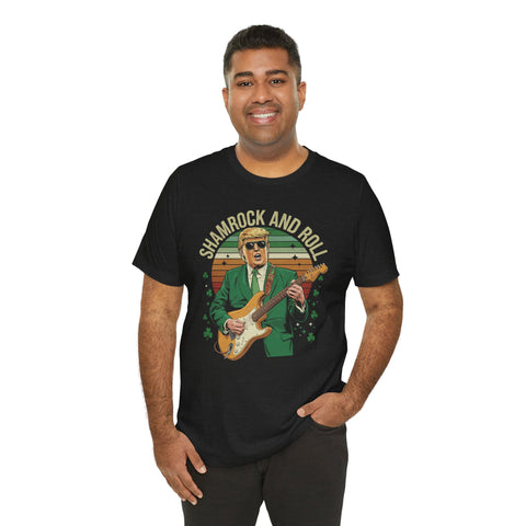 Image of Shamrock & Roll - Trump St Patrick's Day Tshirt - Black - MAGA - Irish - St Paddy's Day