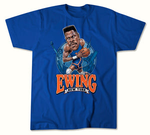 Ewing Retro Caricature T-shirt - Blue - New York Basketball