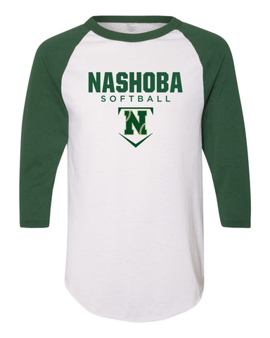 Noshoba Softball 3/4 Sleeve Tshirt -  Green/White