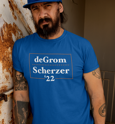 Image of "deGrom/Scherzer 22" Blue Campaign T-shirt
